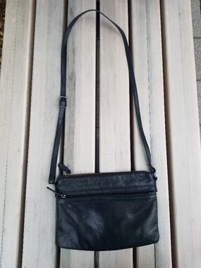 Margot Black Leather Crossbody Handbag – Multi-Zip Shoulder Purse